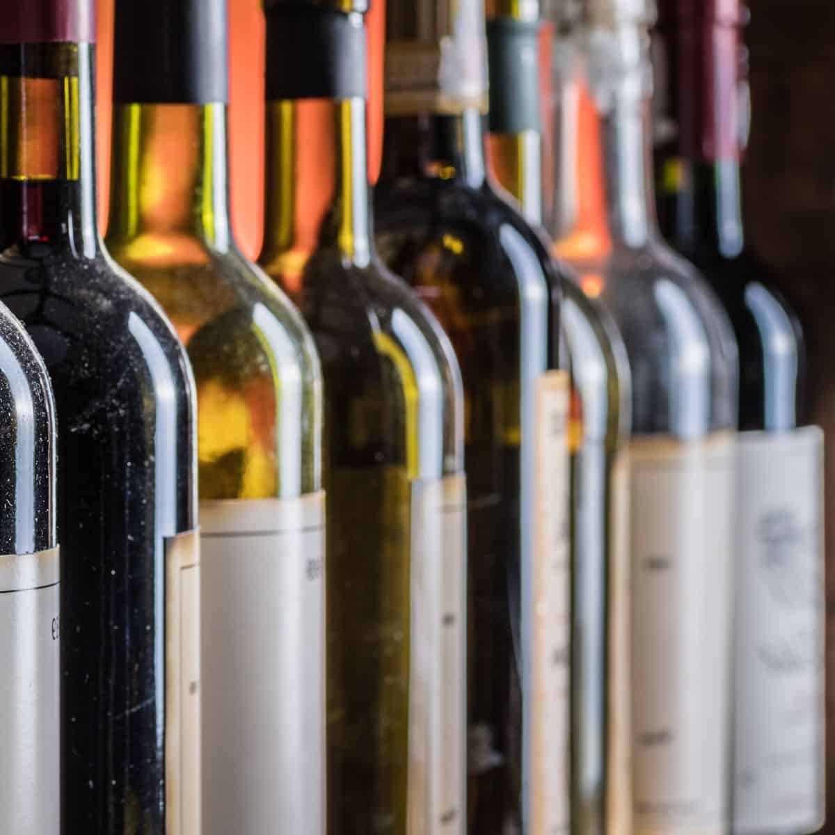 Wine bottles in a line